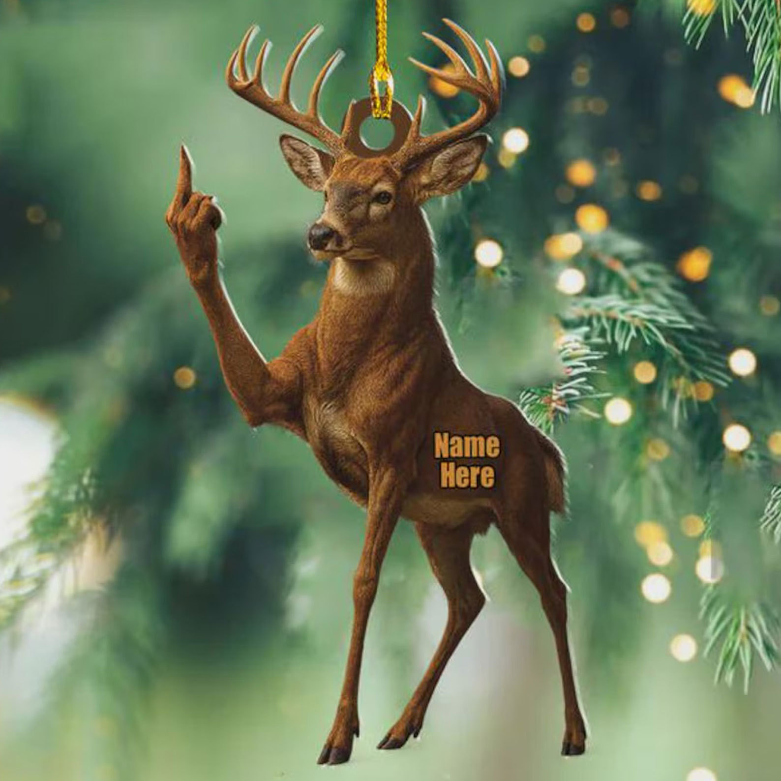 Personalized Funny Deer Buck Fukin' Finger Hunting Christmas Ornament