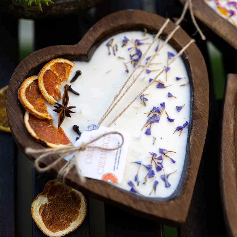 Large Heart Wood Dough Bowl Candle
