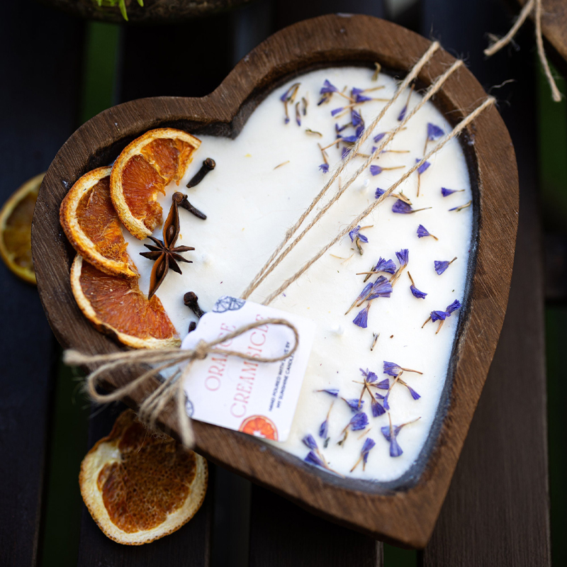 Large Heart Wood Dough Bowl Candle