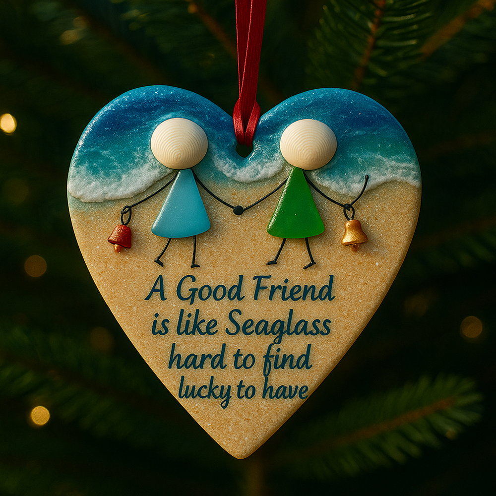 Seaglass Friendship Heart Ornament