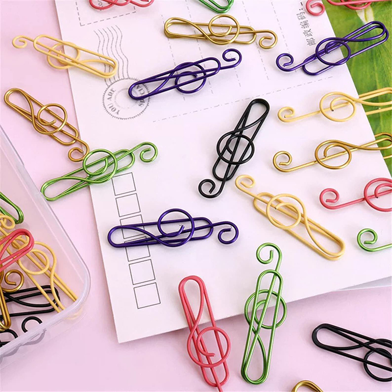 Set of 10 Musical Treble Clef Coloured Metal Paper Clips