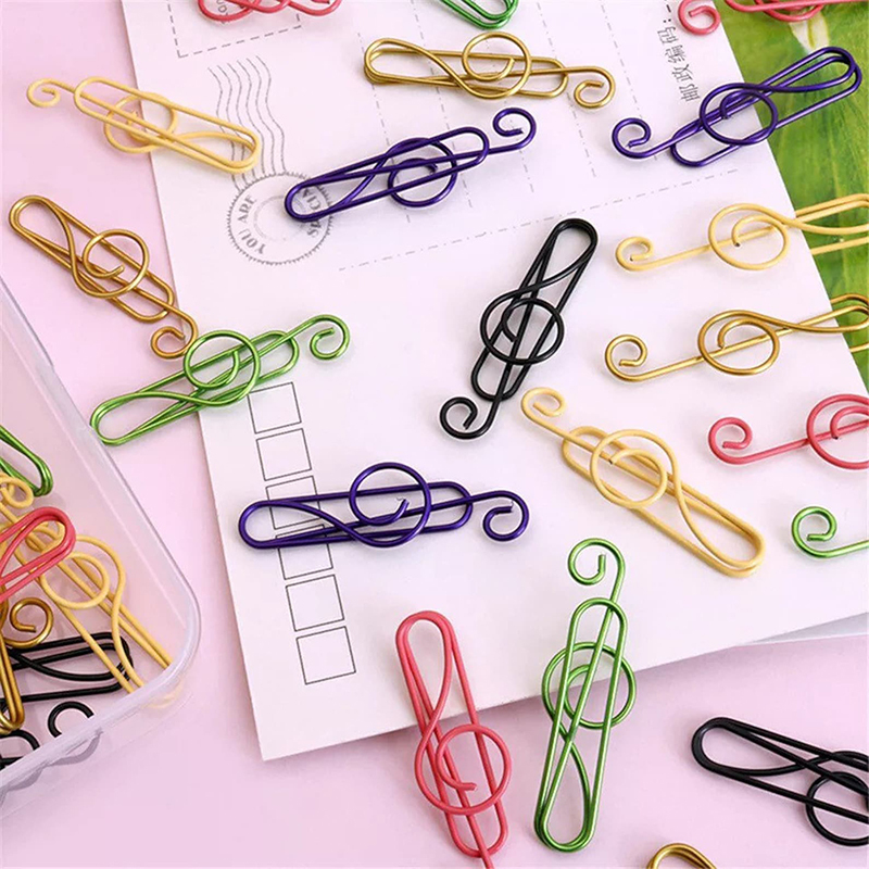 Set of 10 Musical Treble Clef Coloured Metal Paper Clips