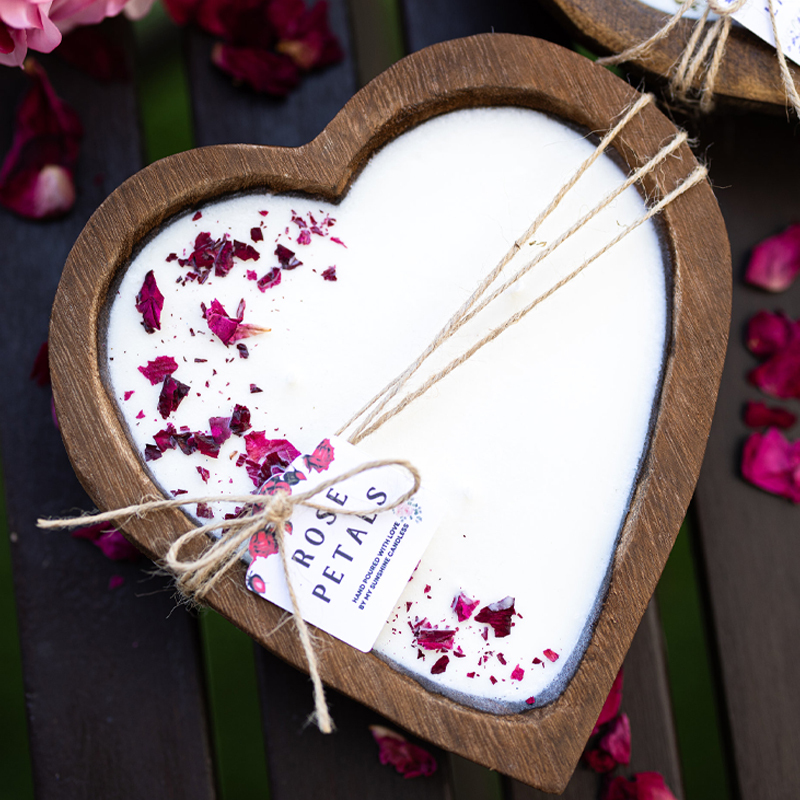 Large Heart Wood Dough Bowl Candle