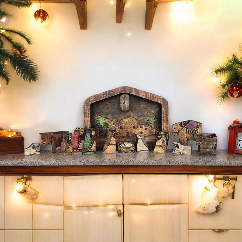 Handcrafted Wooden Nativity Scene Puzzle Set 