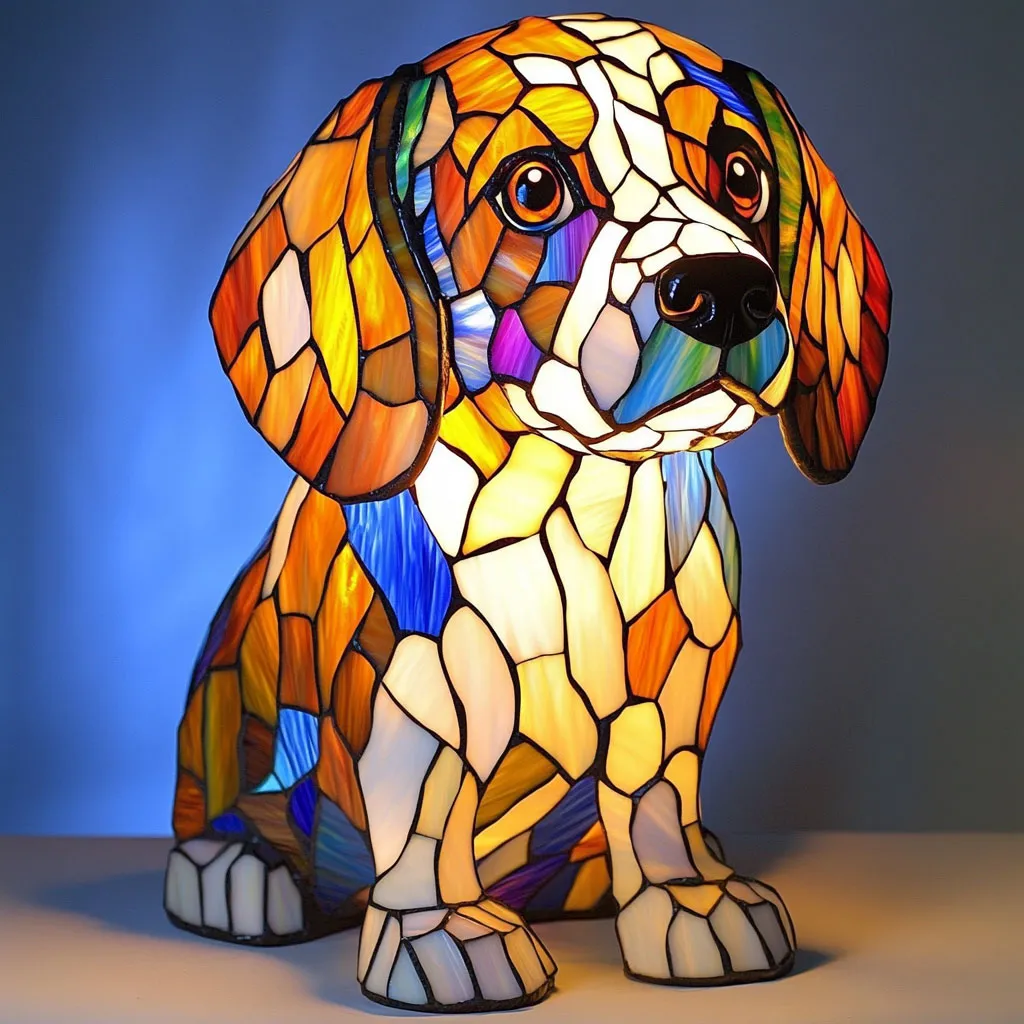 Stained Glass Dog Lamp