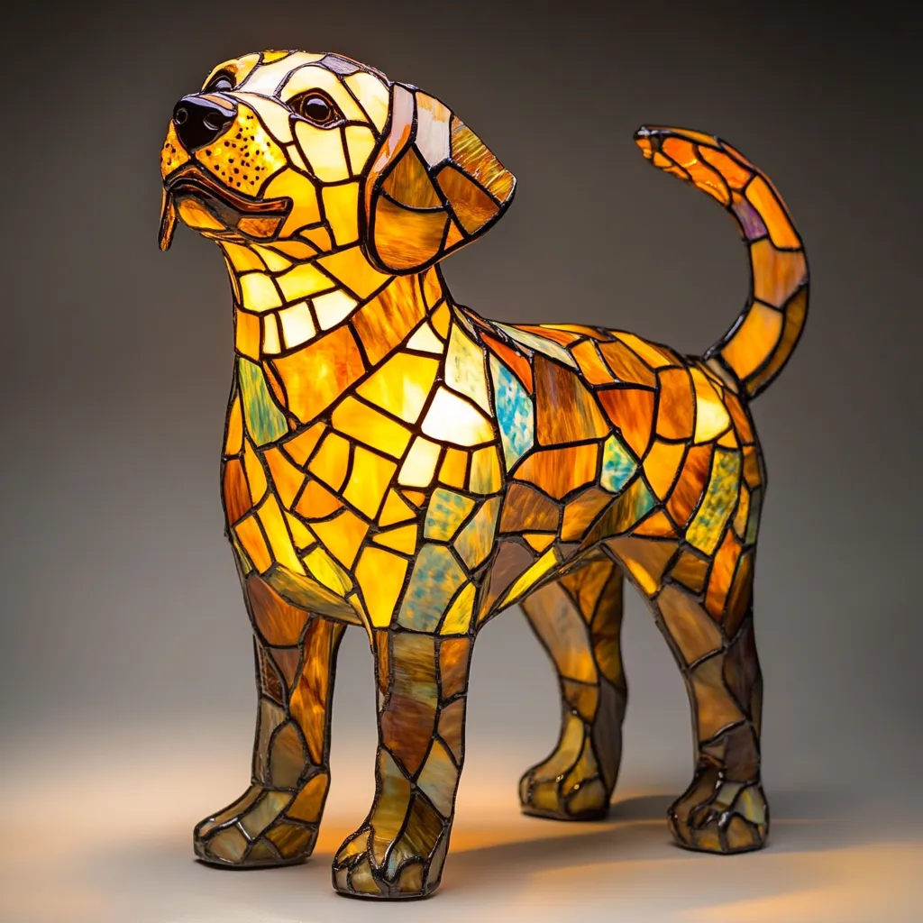 Stained Glass Dog Lamp