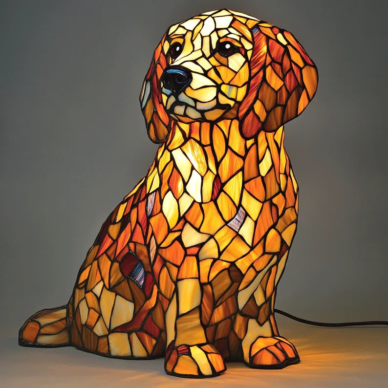 Stained Glass Dog Lamp