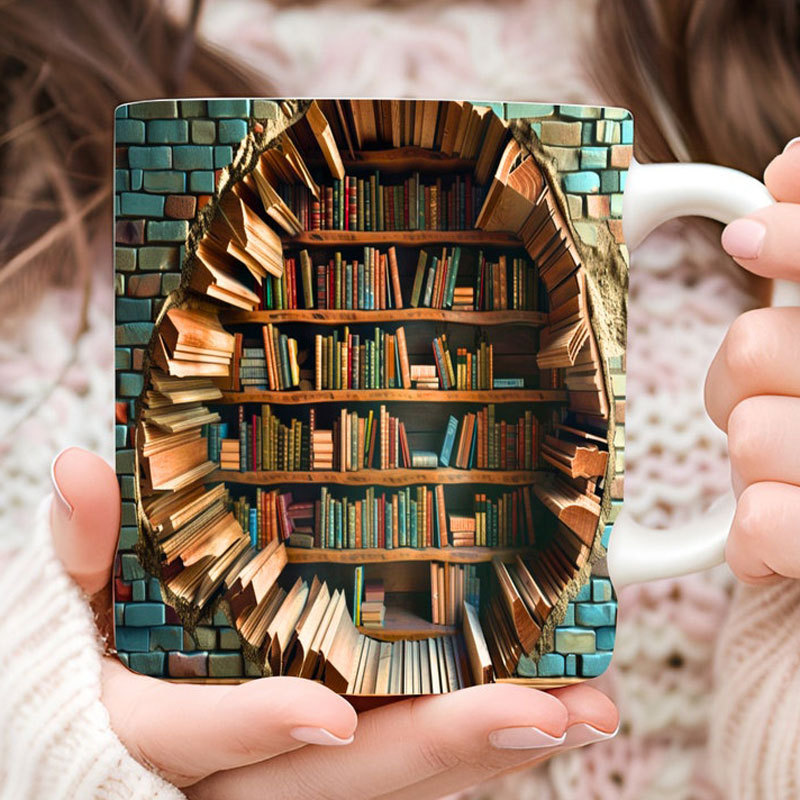 3D bookshelf mug