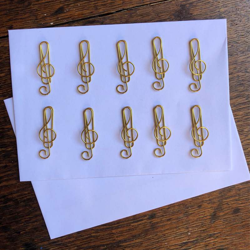 Set of 10 Musical Treble Clef Coloured Metal Paper Clips