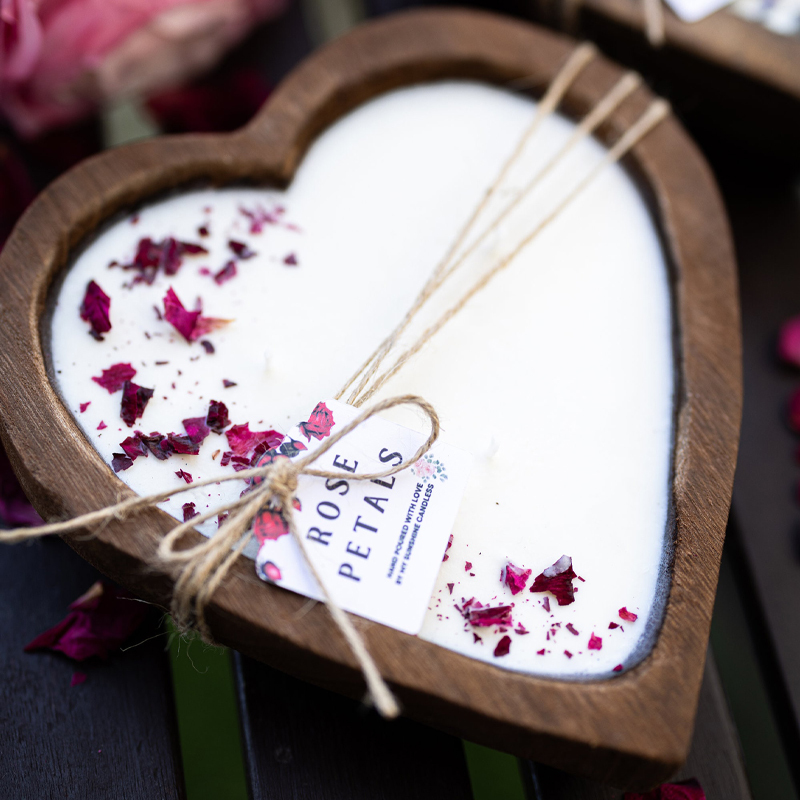 Large Heart Wood Dough Bowl Candle