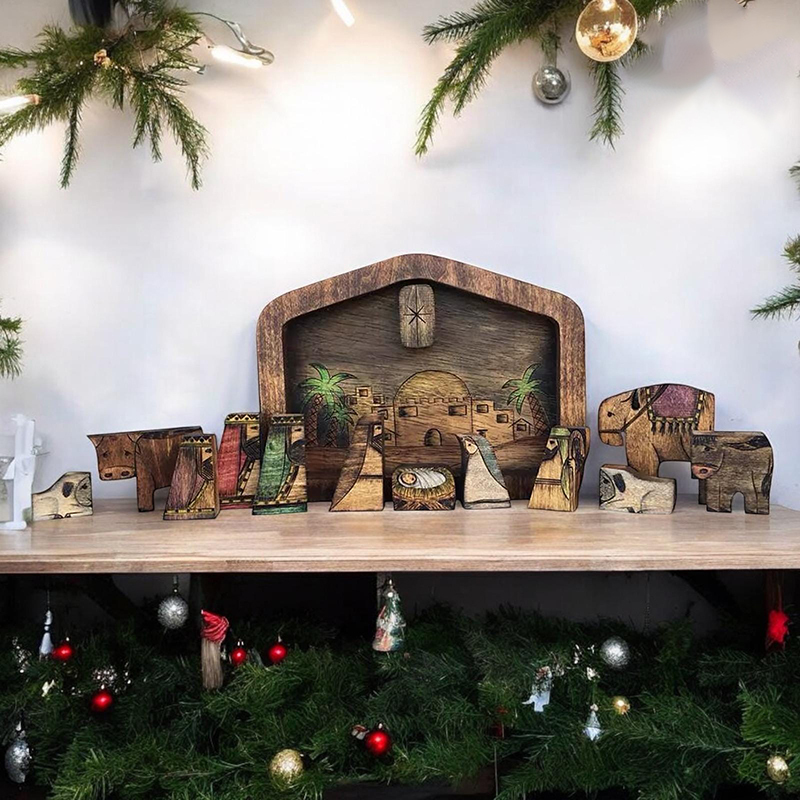 Handcrafted Wooden Nativity Scene Puzzle Set 