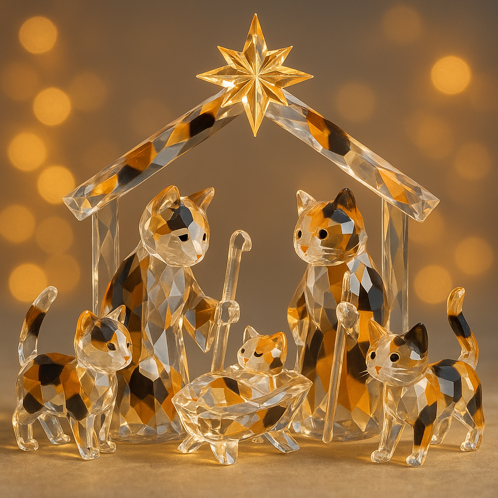 Crystal Cat Nativity Set