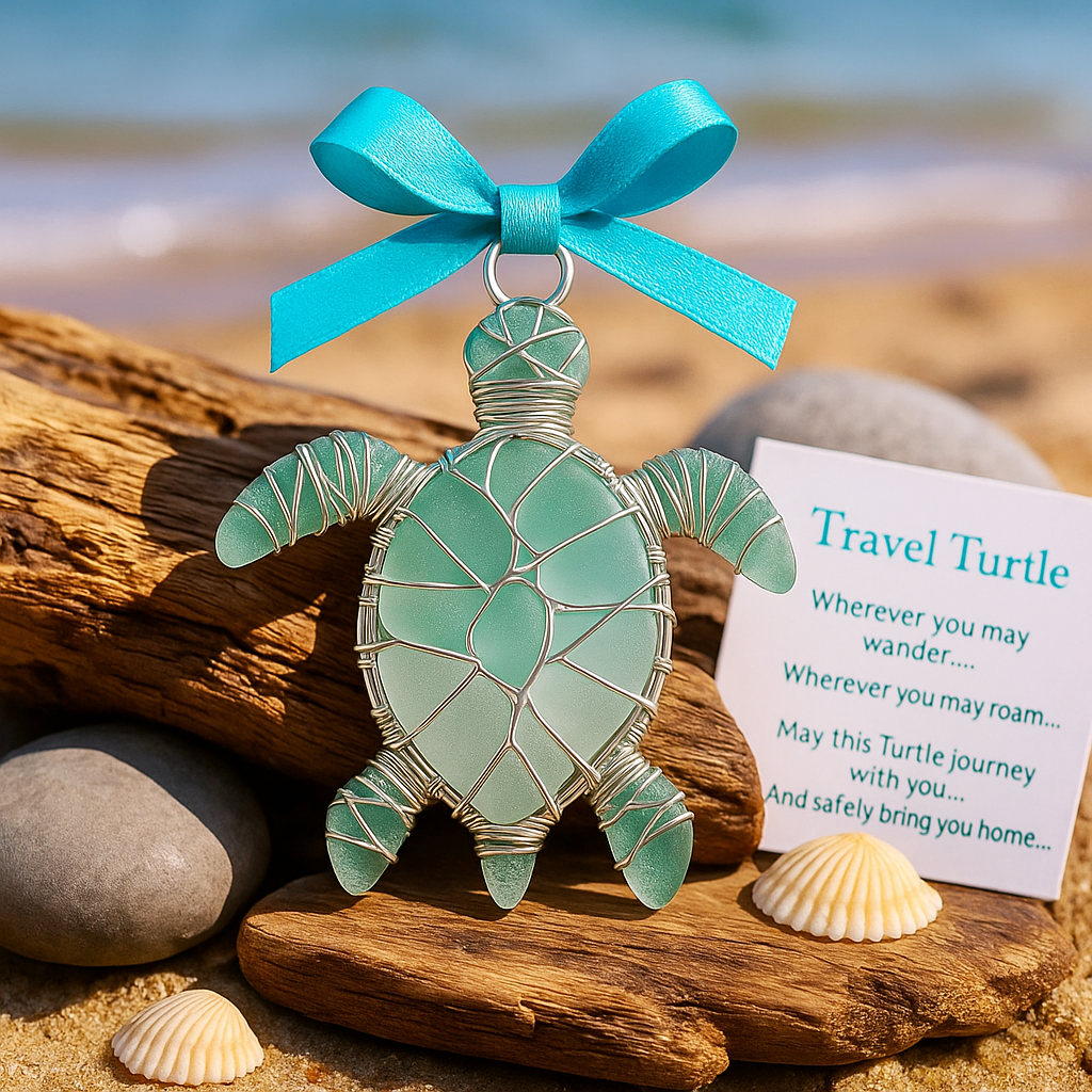 Travel Turtle Sea Glass Ornament