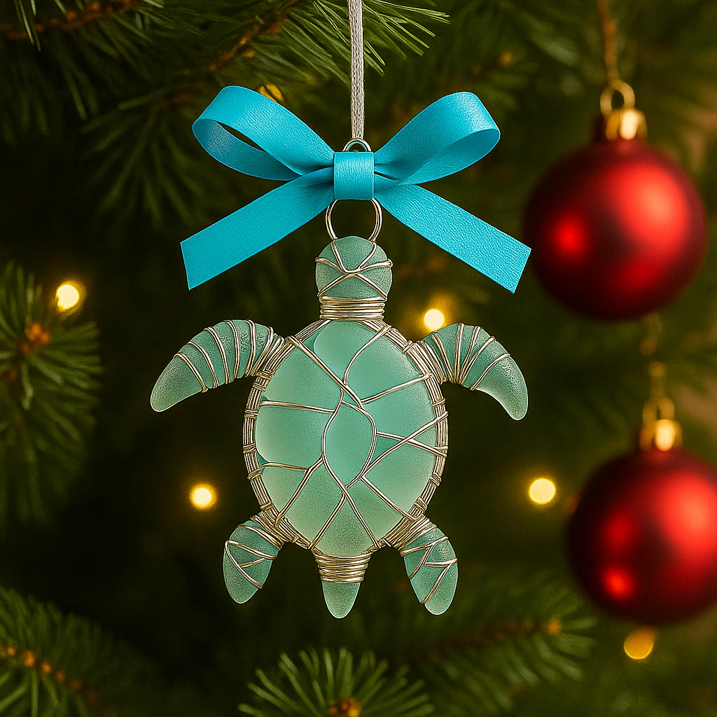 Travel Turtle Sea Glass Ornament