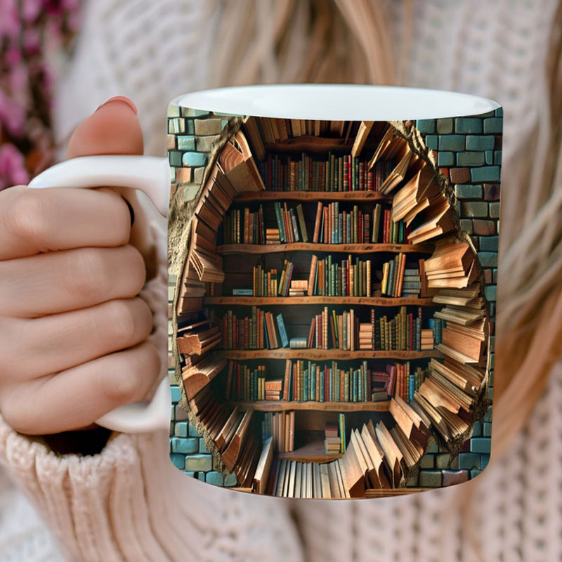 3D bookshelf mug