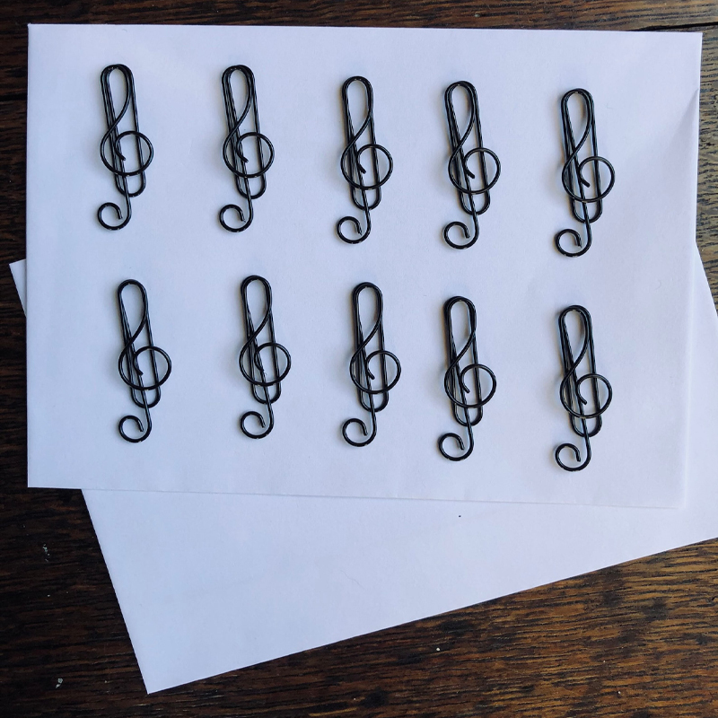 Set of 10 Musical Treble Clef Coloured Metal Paper Clips