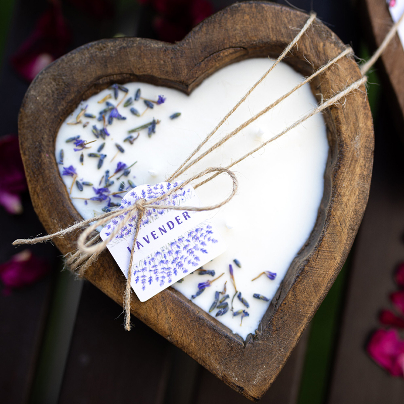 Large Heart Wood Dough Bowl Candle