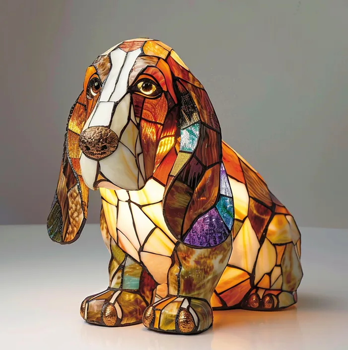 Stained Glass Dog Lamp