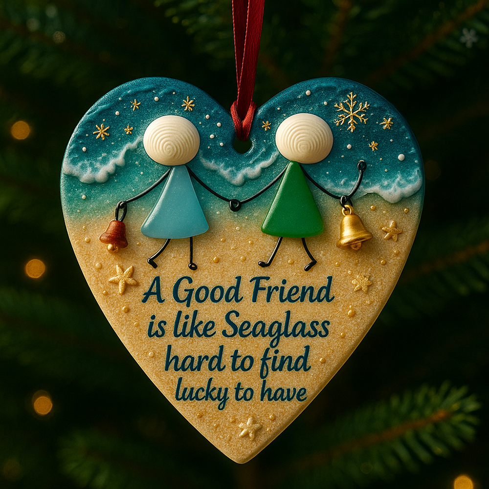 Seaglass Friendship Heart Ornament