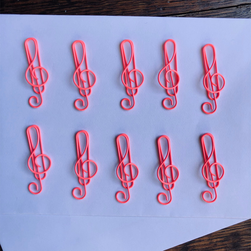 Set of 10 Musical Treble Clef Coloured Metal Paper Clips