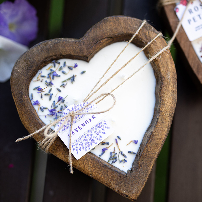 Large Heart Wood Dough Bowl Candle
