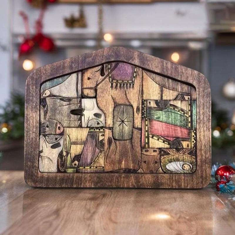 Handcrafted Wooden Nativity Scene Puzzle Set 