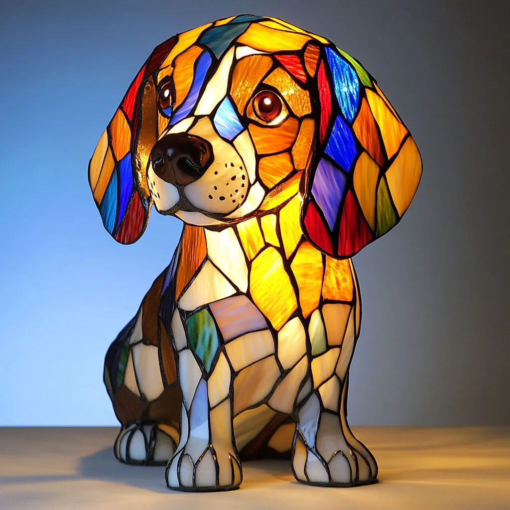 Stained Glass Dog Lamp