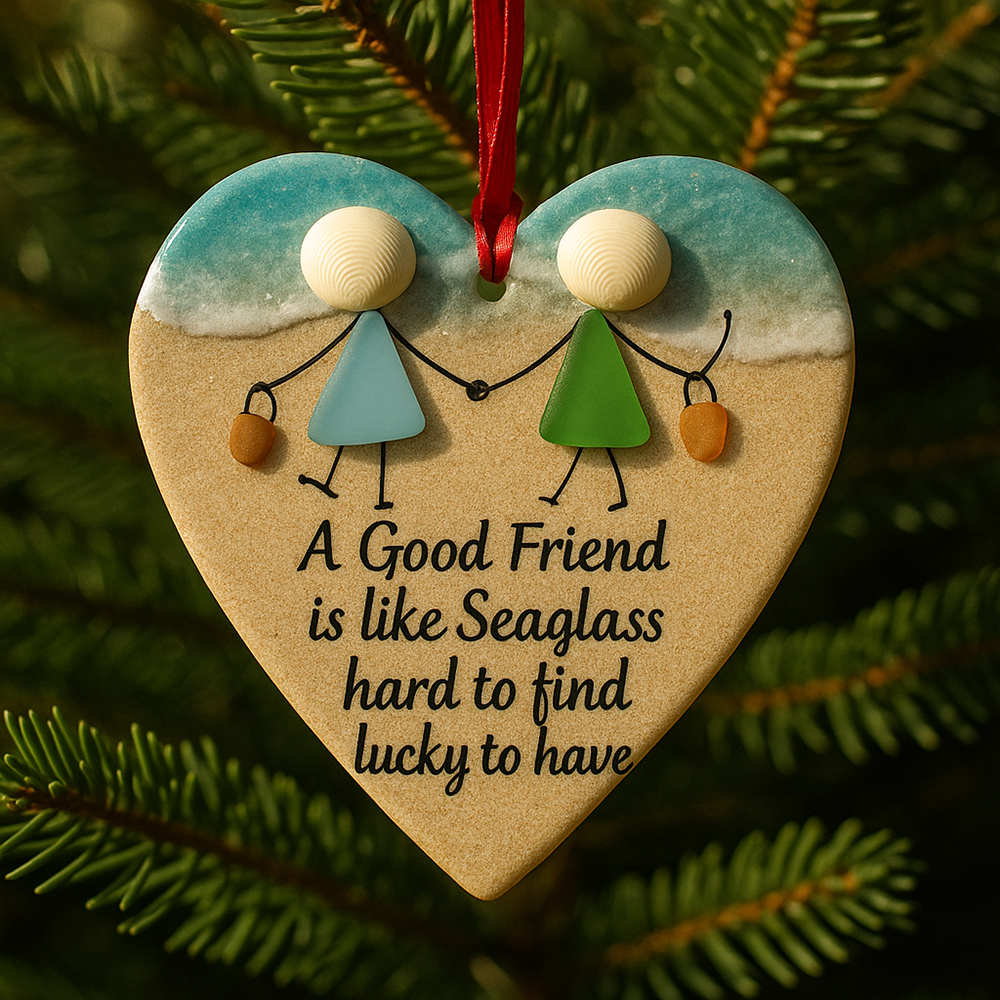 Seaglass Friendship Heart Ornament
