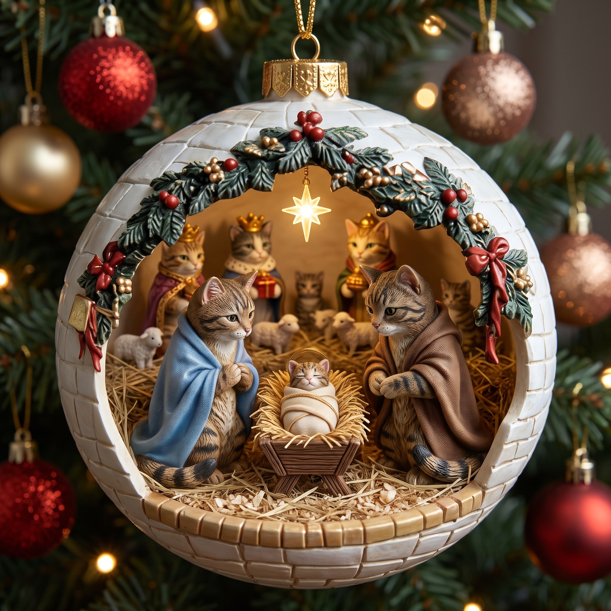 Cat Nativity Christmas Ornament 