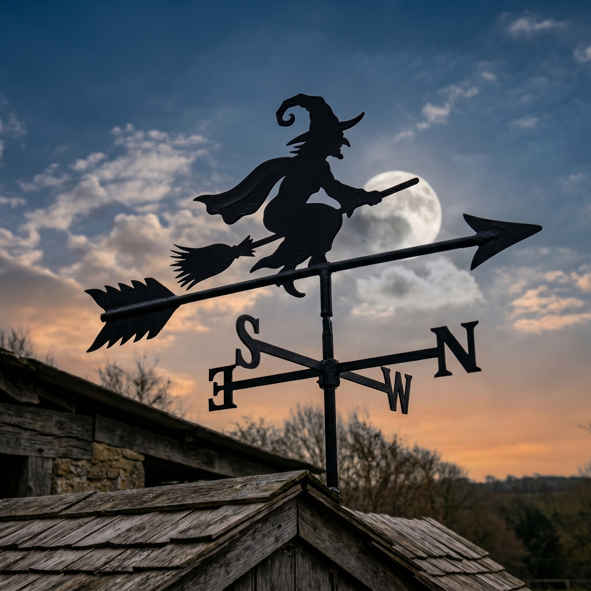Witch on Broom Weather Vane