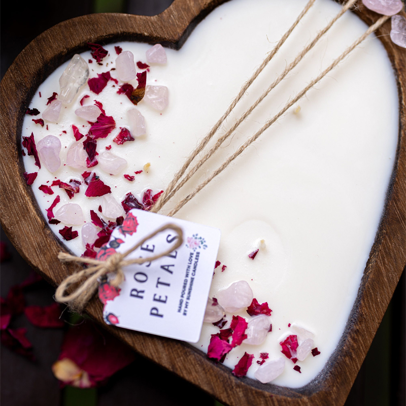 Large Heart Wood Dough Bowl Candle