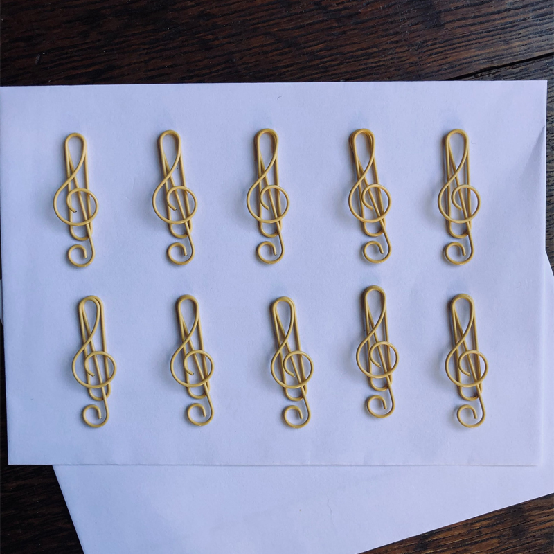 Set of 10 Musical Treble Clef Coloured Metal Paper Clips