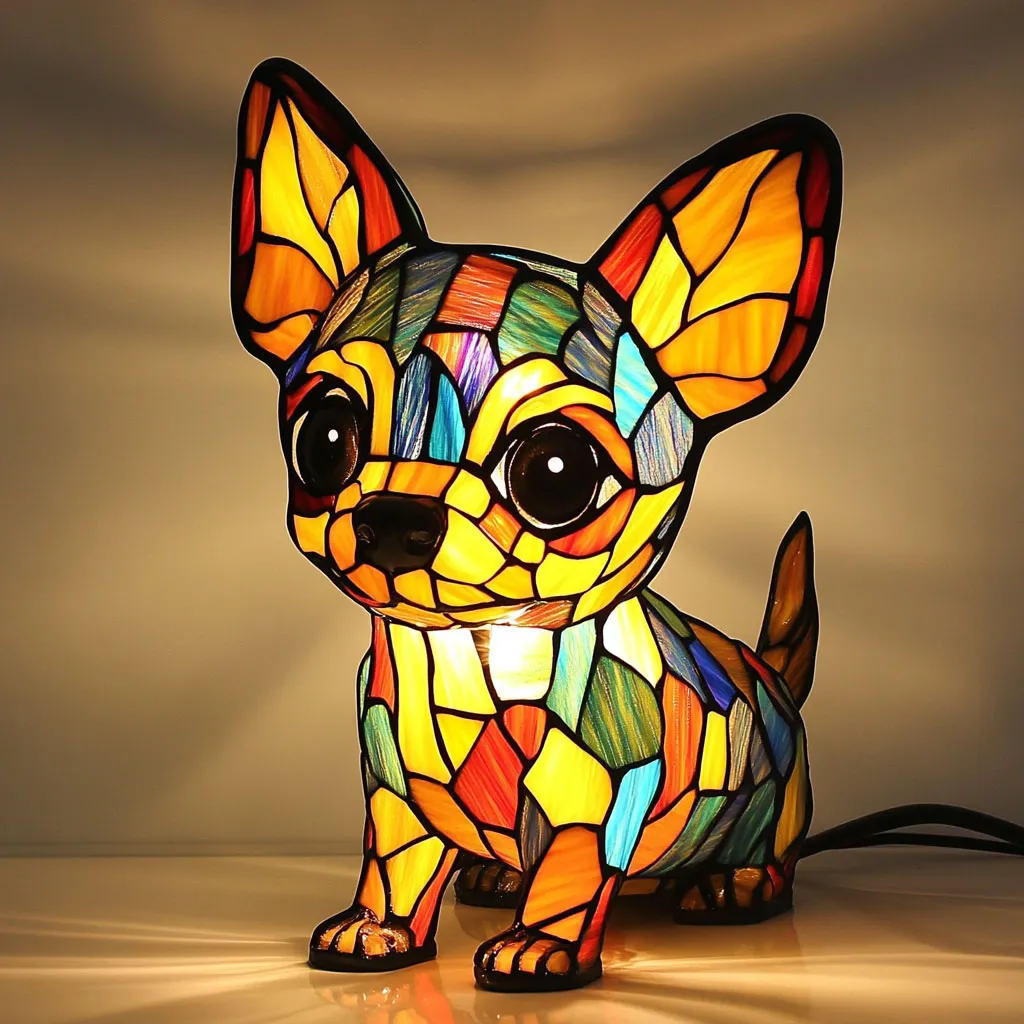 Stained Glass Dog Lamp