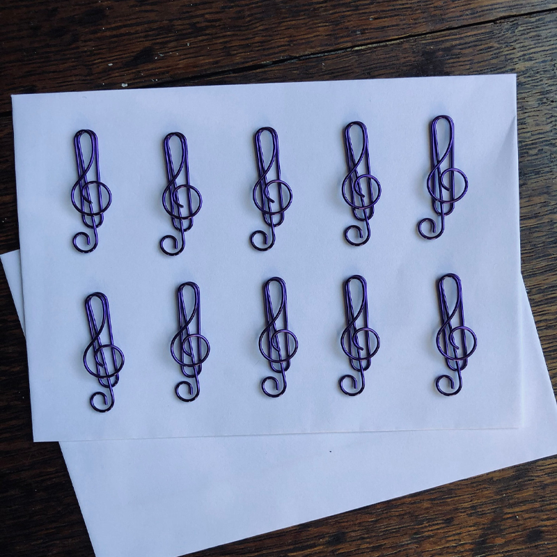 Set of 10 Musical Treble Clef Coloured Metal Paper Clips