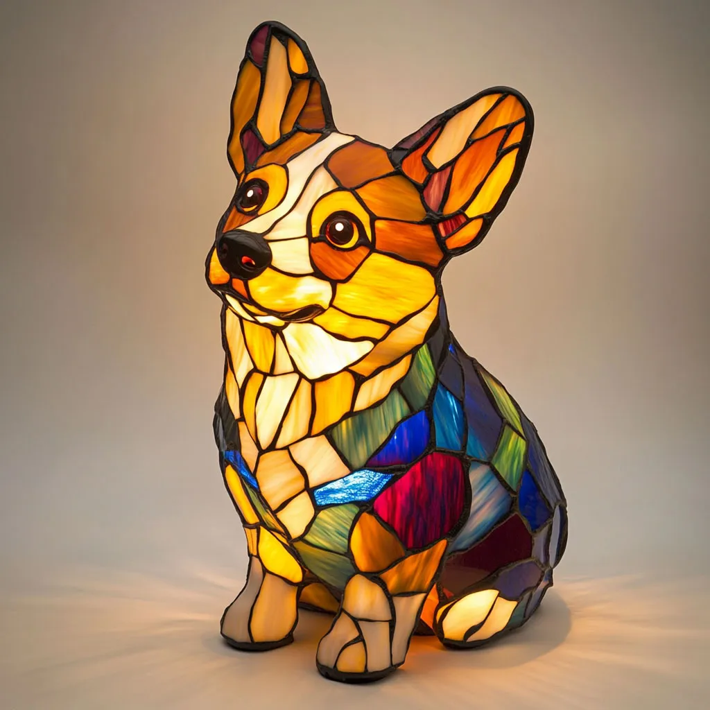 Stained Glass Dog Lamp