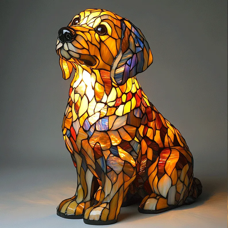 Stained Glass Dog Lamp