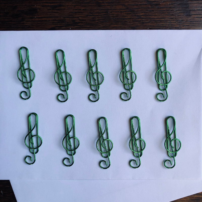Set of 10 Musical Treble Clef Coloured Metal Paper Clips