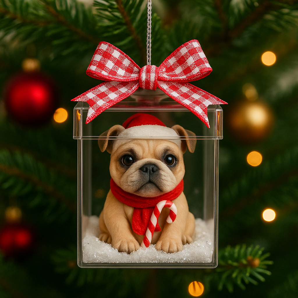 Christmas Puppy in a Gift Box Ornament