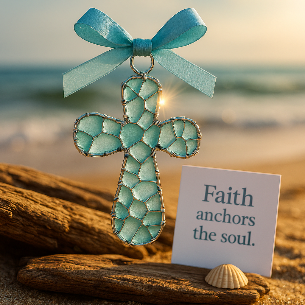 Sea Glass Faith Cross Ornament
