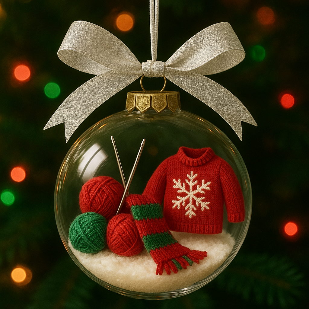Holiday Knitting Snow Globe Ornament