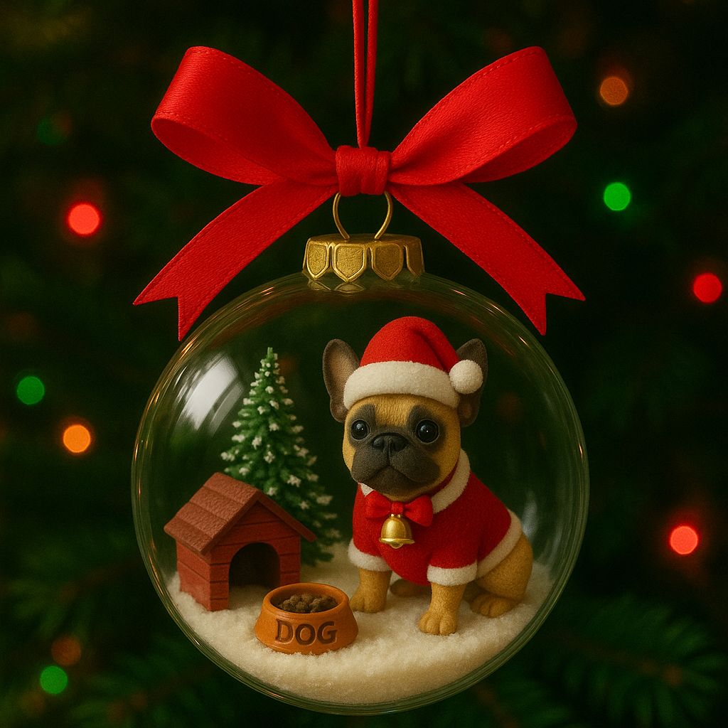 Holiday French Bulldog Snow Globe Ornament