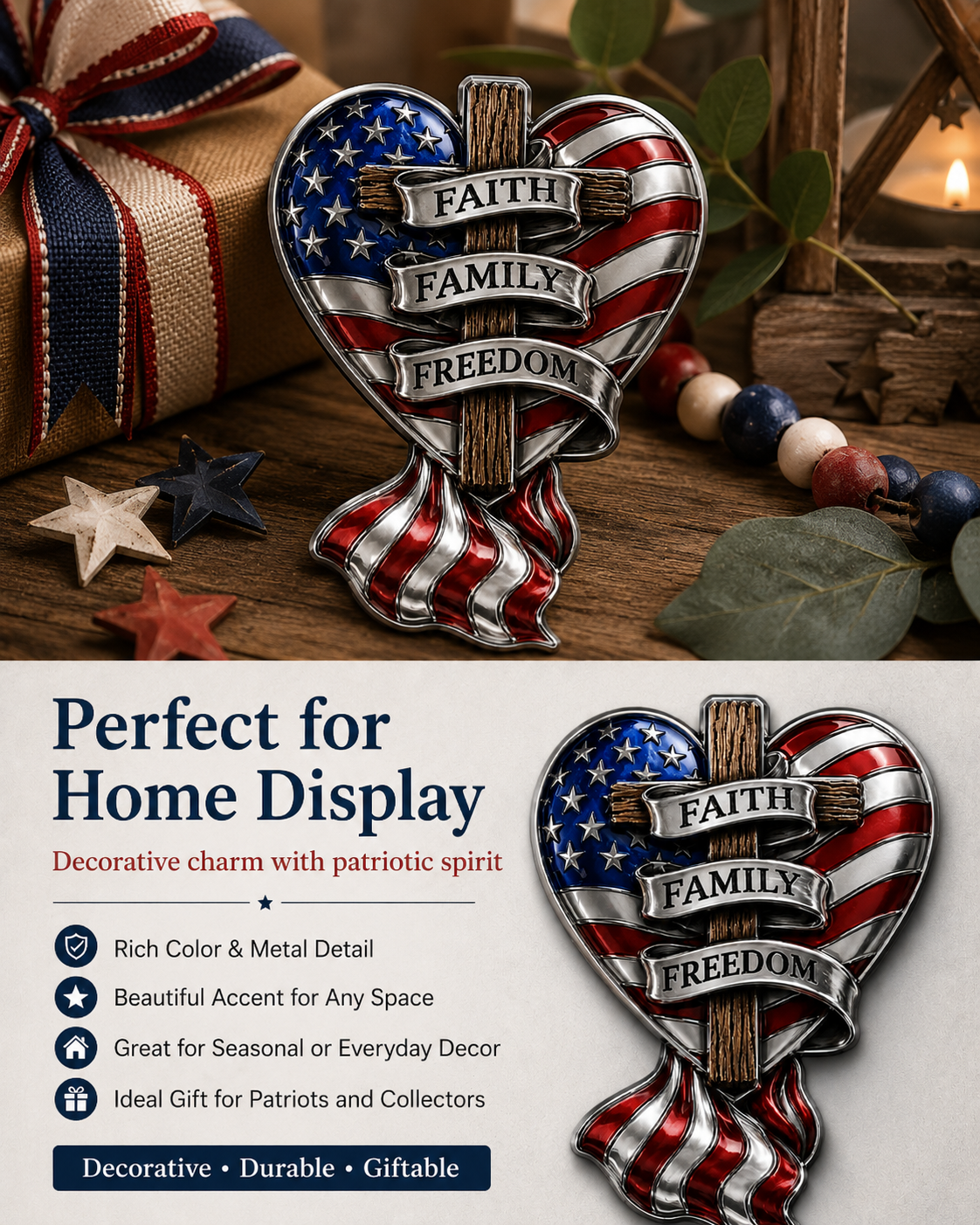 Faith Family Freedom Heart Cross Truck Tailgate Emblem 