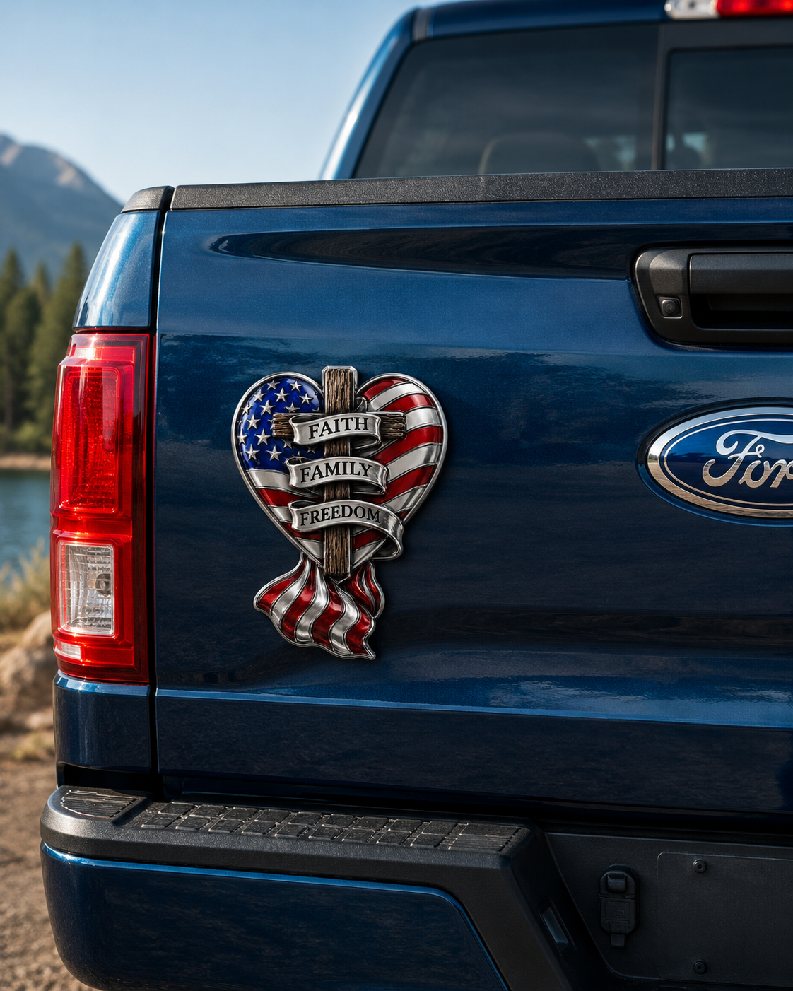 Faith Family Freedom Heart Cross Truck Tailgate Emblem 