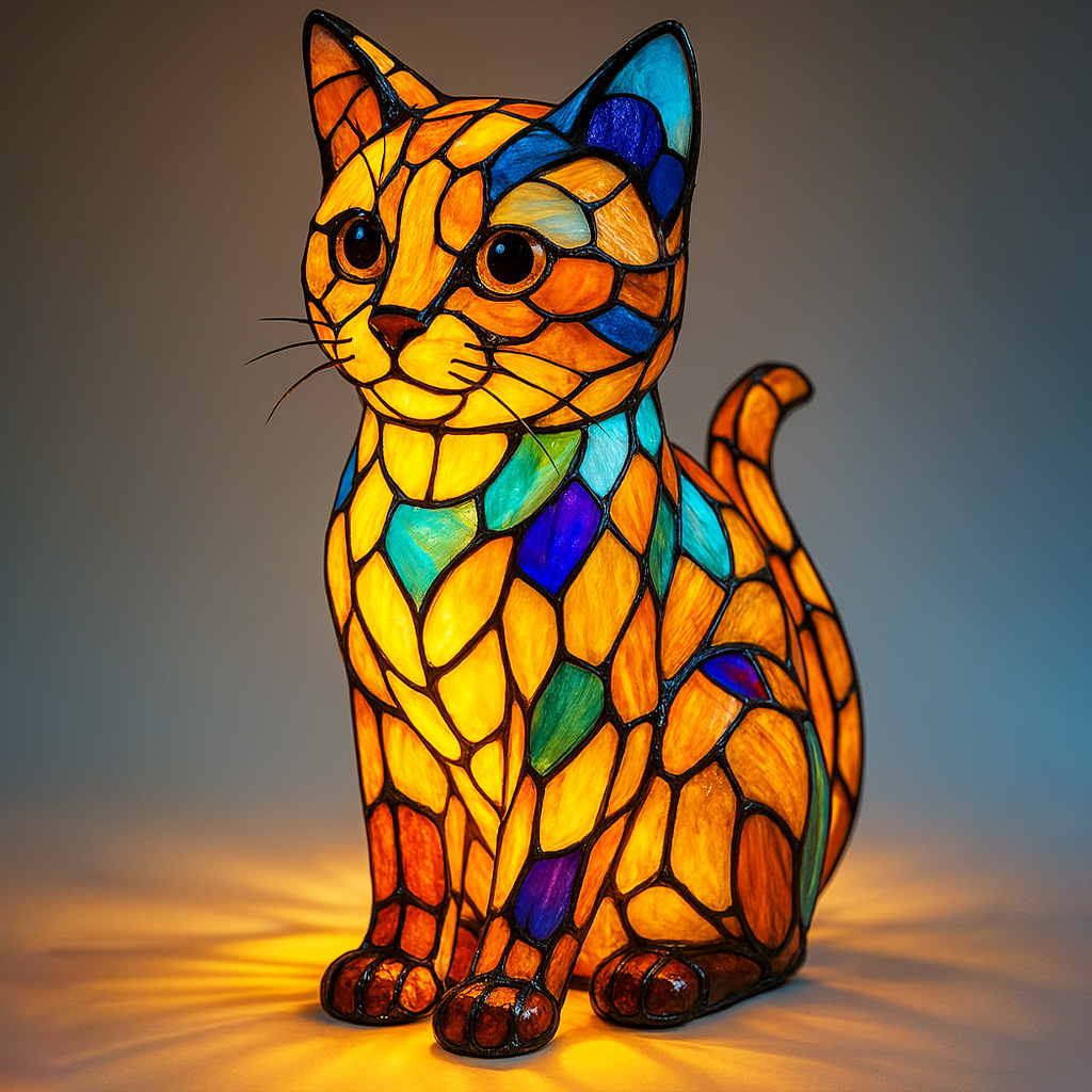 Stained Glass Cat Lamp