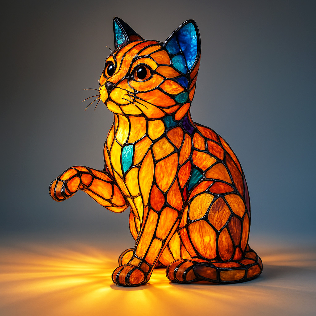Stained Glass Cat Lamp