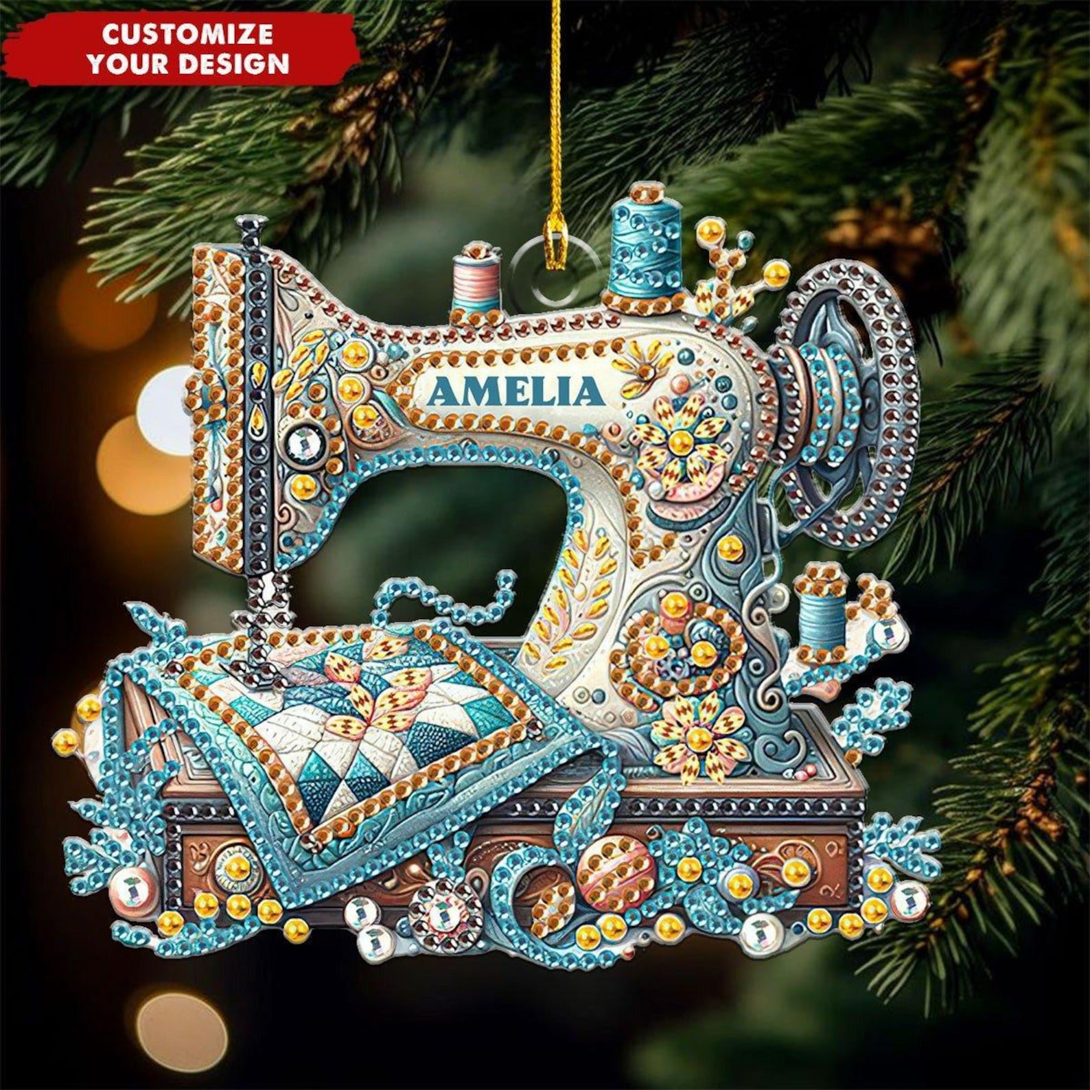 Personalized Sewing Machine Christmas Ornament