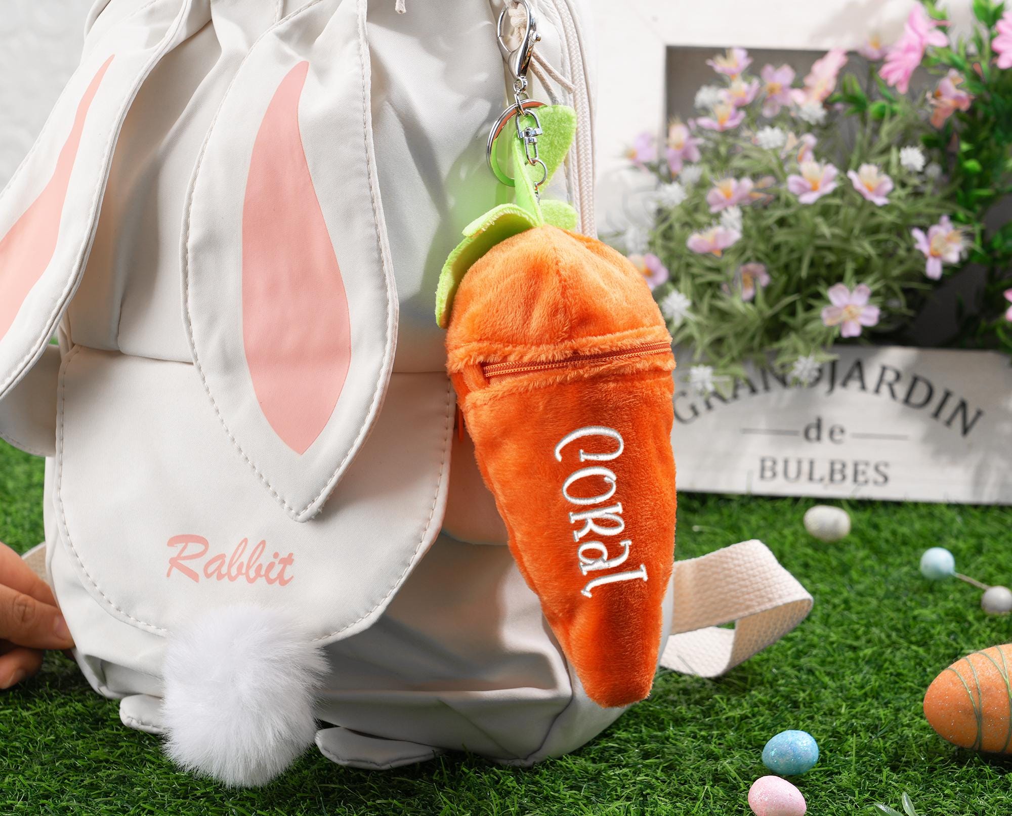 Personalized Easter Reversible Carrot Bunny Keychain