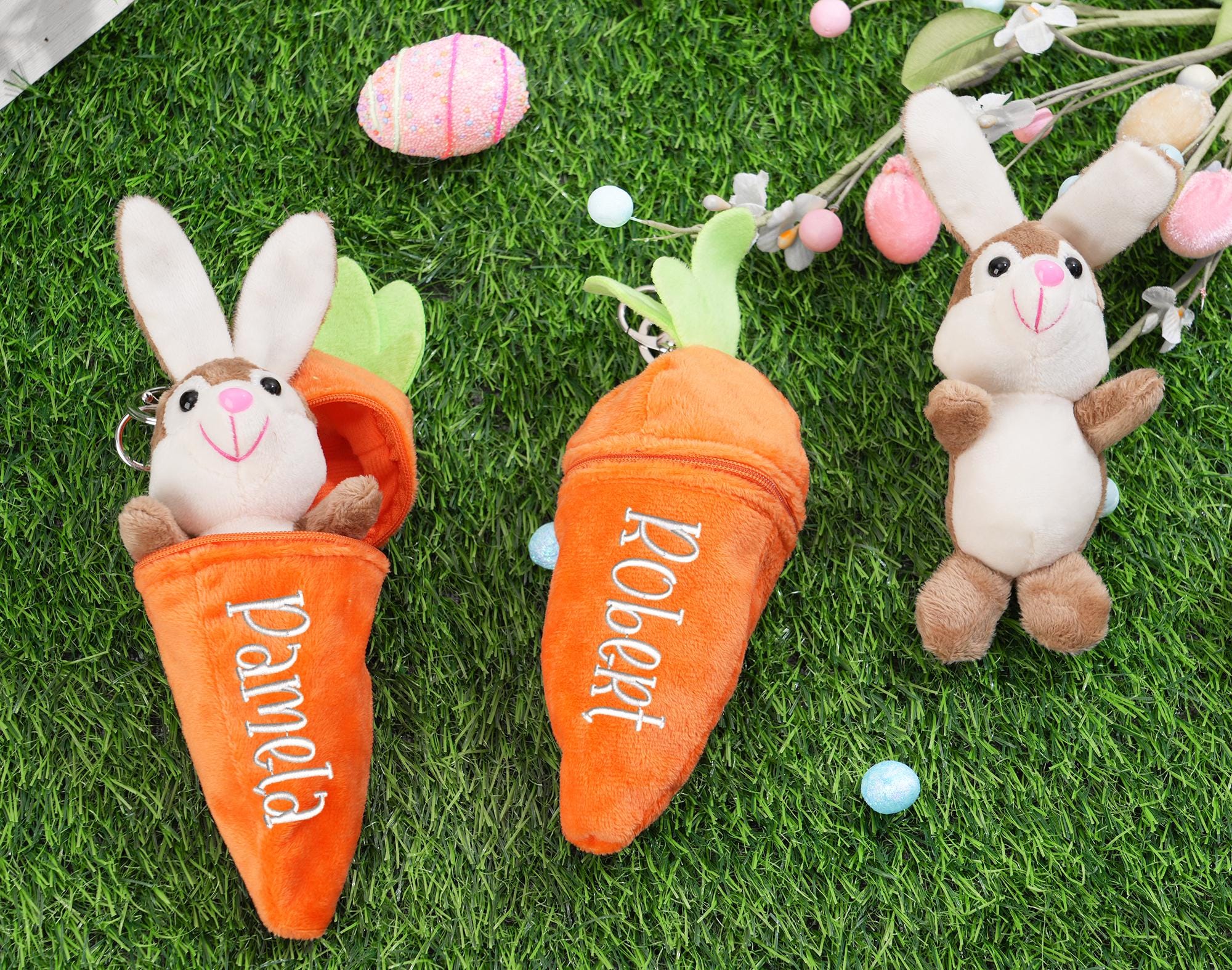 Personalized Easter Reversible Carrot Bunny Keychain