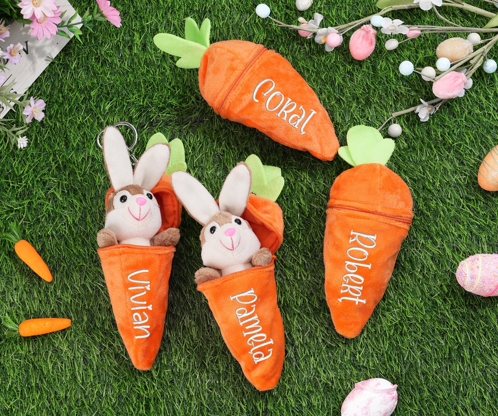 Personalized Easter Reversible Carrot Bunny Keychain