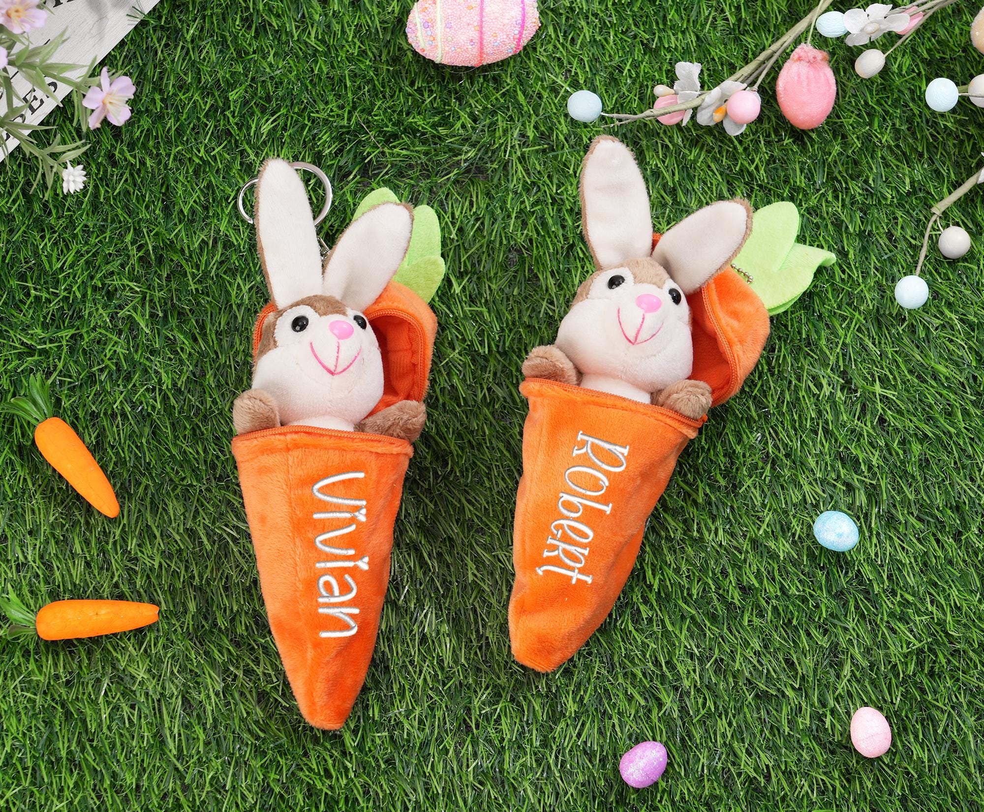 Personalized Easter Reversible Carrot Bunny Keychain